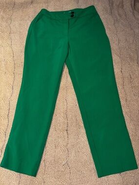 CeCe Emerald Green Straight Leg Trousers Pants Size 6 Black Buttons